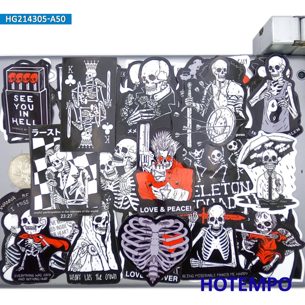 20/30/50Pieces Dark Style Humor Slogan Funny Skeleton Stickers for Phone Motorcycle Car Bike Suitcase Skateboard Laptop Sticker (Online Order Only)