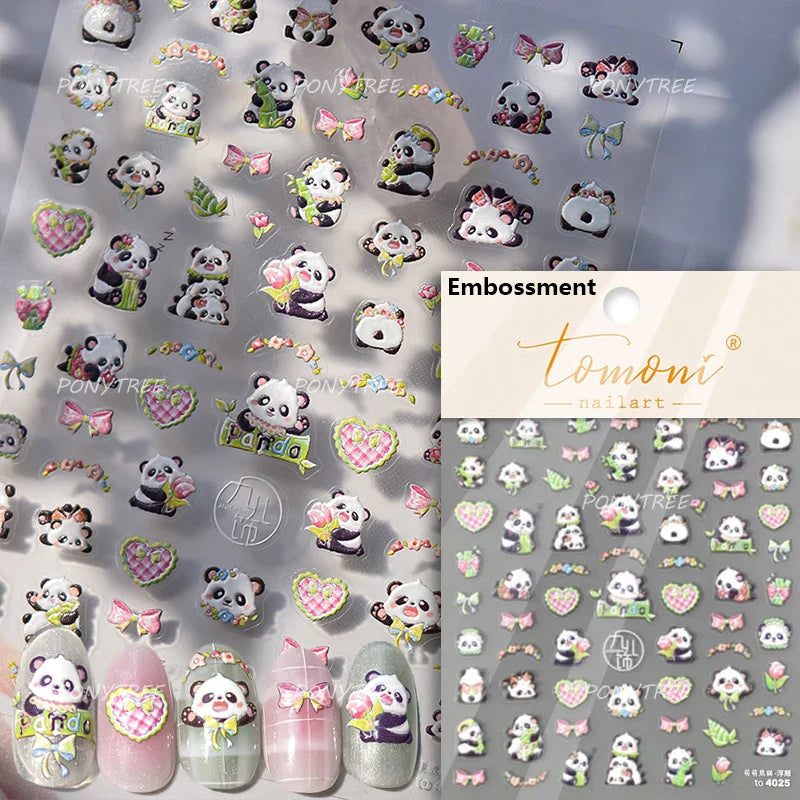 Panda Bamboo Butterfly Pattern Totem Figure Peony Flower Love Heart Adhesive Nail Art Stickers Embroidery Pearl Manicure Decals (ONLINE ORDER ONLY)