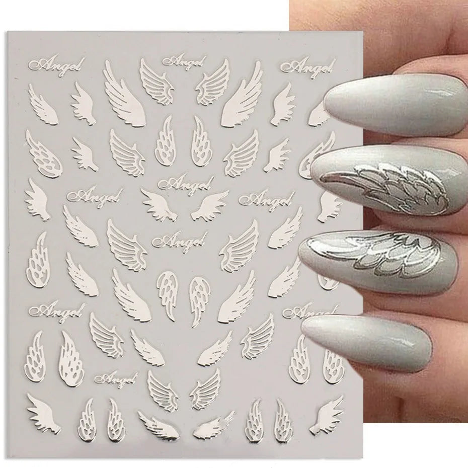 Gold Silver Wing Nail Art Stickers 3D Metal Chain Heart Love Sun Moon Star Gel Polish Adhesive Manicure Slider Decor Accessories (ONLINE ORDER ONLY)