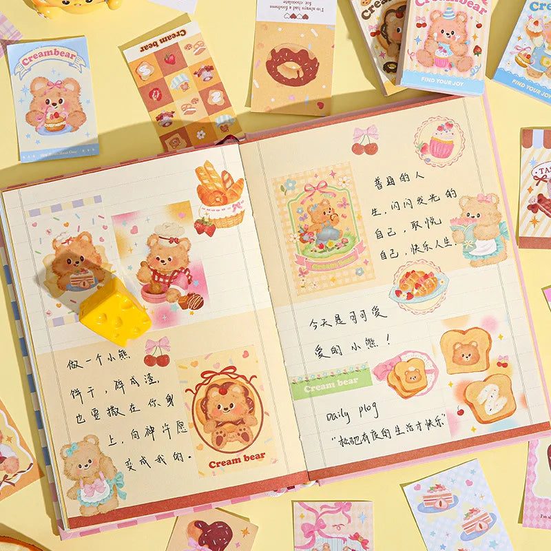 50piece/book Retro Cute Cream Bear Sticker for Phone Camera Journal Postcard DIY Kawaii Decoration Sticker Gift (ONLINE ORDER ONLY)
