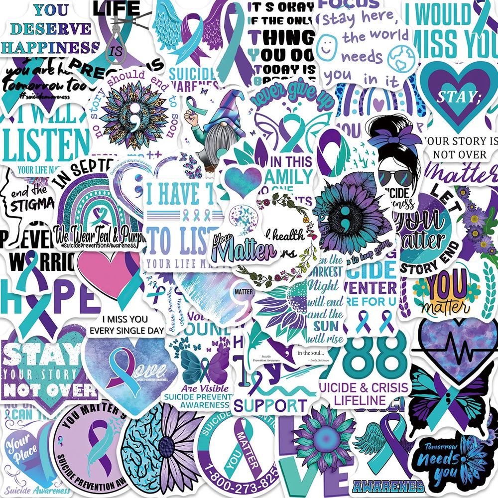 Suicide Awareness Graffiti Stickers - 10/30/50pcs Waterproof Aesthetic for Skateboard, Laptop, Bike, Car (ONLINE ORDER ONLY)