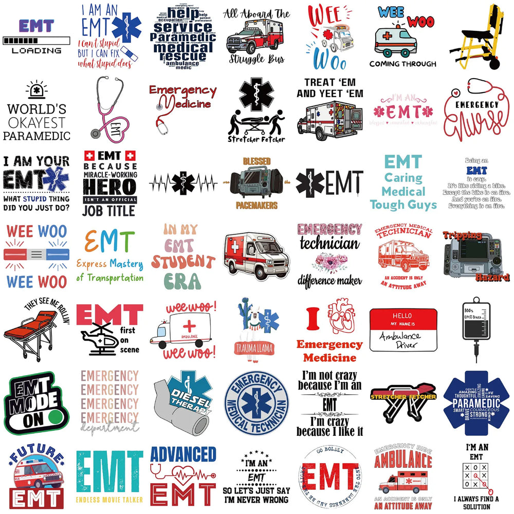 50PCS Emergency Medical Technician Stickers For Phone Laptop Luggage Refrigerator Scrapbook Cartoon Graffiti Stickers Decals (Online Order Only)
