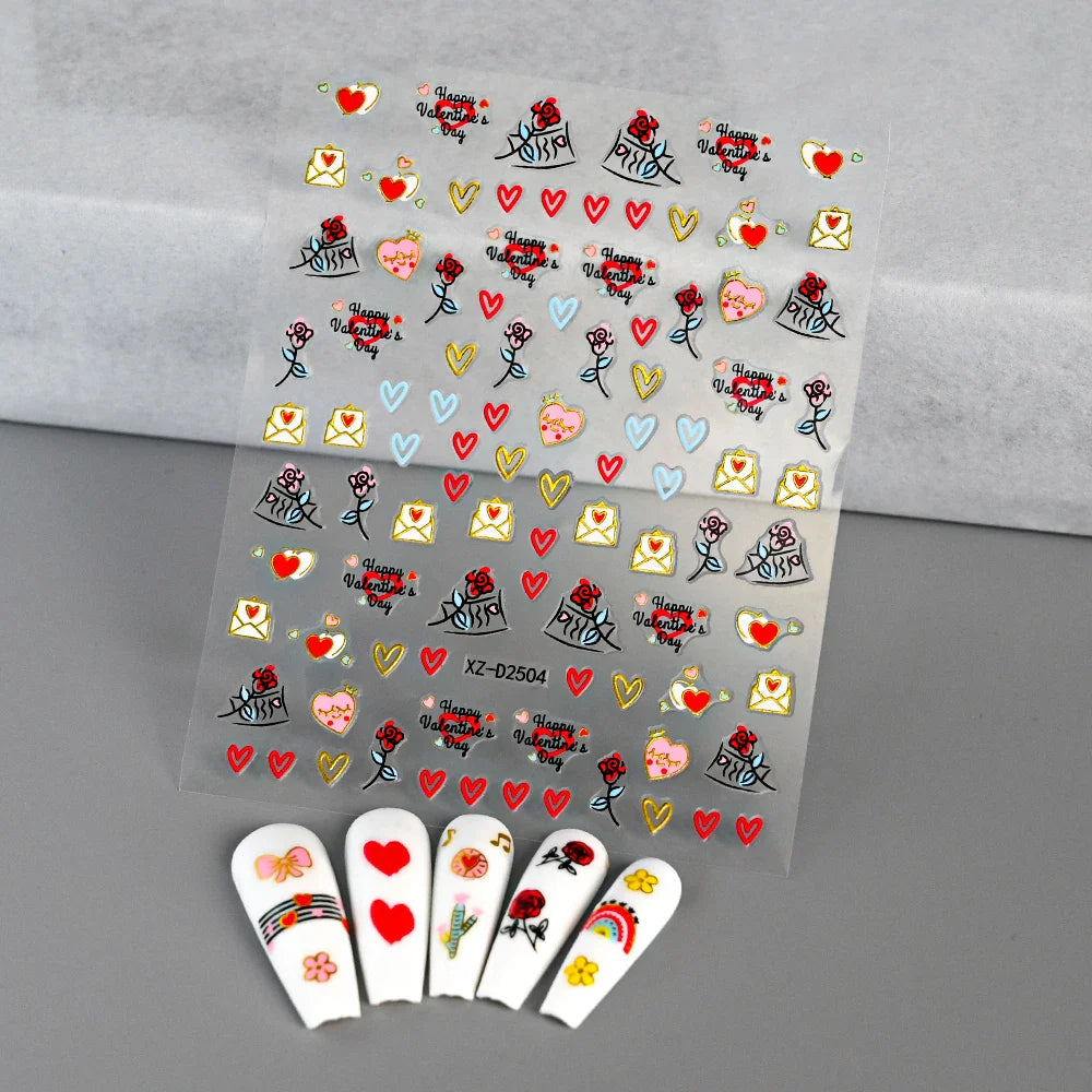 1pc Bohemian Valentine Nail Stickers 3D Self-Adhesive Fantasy Nail Art Glitter Sun, Heart, Lock, Star & Moon Designs Nail Decals (ONLINE ORDER ONLY)