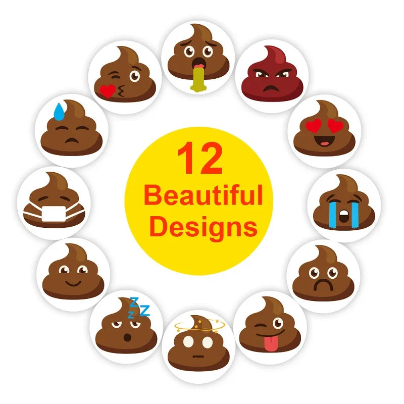 12 Novel Funny Designs Pet Dog Poop Emoticons Reward Sticker Roll 500pcs/1inch for Party Gift Magazine Gift Office Teacher Label (ONLINE ORDER ONLY)