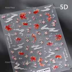 Lotus Flower Leaf Goldfish Ripple Wavelet Water Droplet Lotus Pond Brocaded Carp Self Adhesive Nail Art Stickers Manicure Decals (Online Order Only)