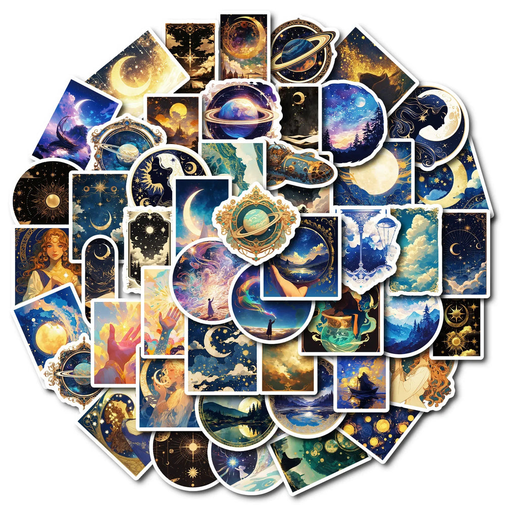 10/50Pcs Cool Dark Universe Galaxy Moon Girls Graffiti Stickers Mysterious Outer Space Decals DIY Laptop Phone Luggage Sticker (ONLINE ORDER ONLY)
