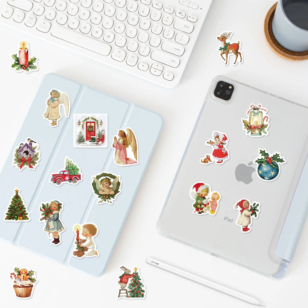 56Pcs Romantic Christmas Stickers Crafts Scrapbooking Book Label Decorative Christmas Tree Sticker DIY Stationery Notebook (ONLINE ORDER ONLY)