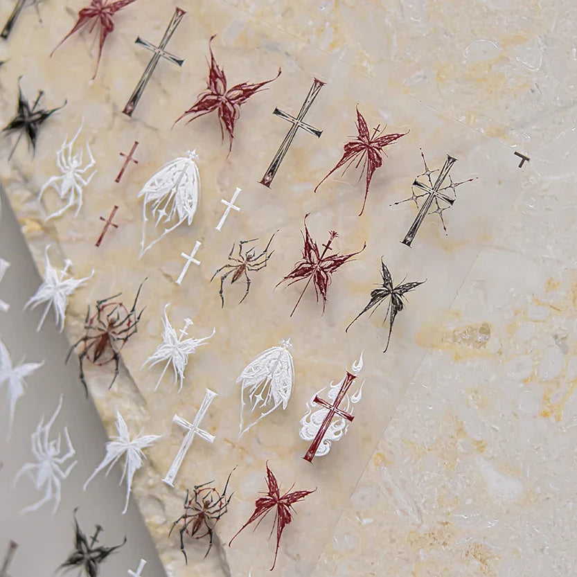 Gothic Dark Spider Butterfly Cross Flame Wings Halloween Horror Rose Flower Rabbit Pumpkin Bear Nail Art Stickers Manicure Decal (ONLINE ORDER ONLY)