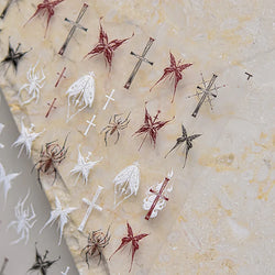 Gothic Dark Spider Butterfly Cross Flame Wings Halloween Horror Rose Flower Rabbit Pumpkin Bear Nail Art Stickers Manicure Decal (ONLINE ORDER ONLY)