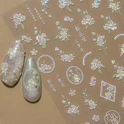 Pink Peach Blossom Flower White Pear Romantic Archaistic Swallow Window Adhesive Nail Art Stickers Rhinestone Manicure Decals (ONLINE ORDER ONLY)