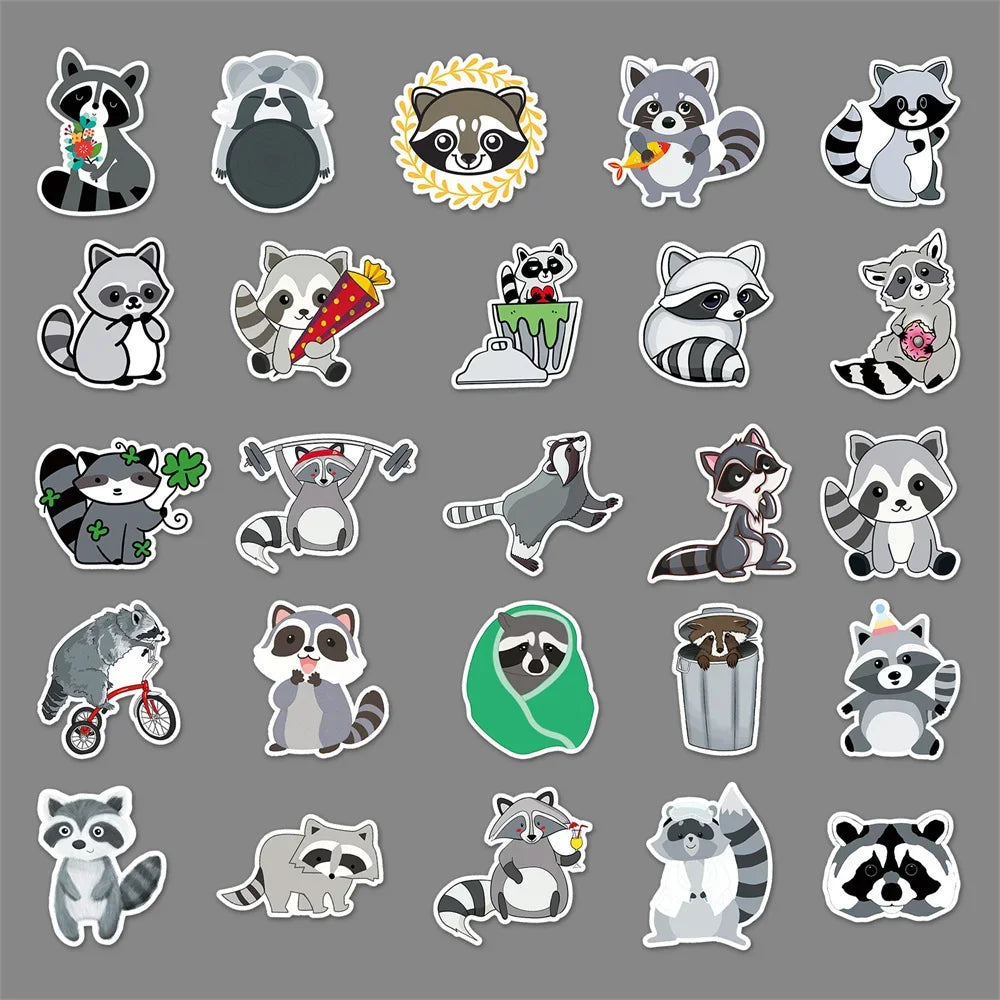 10/30/50PCS Little Raccoon Animal Graffiti Sticker Cartoon Creative Sticker Desk Guitar ComputerCar Waterproof Sticker Wholesale (ONLINE ORDER ONLY)