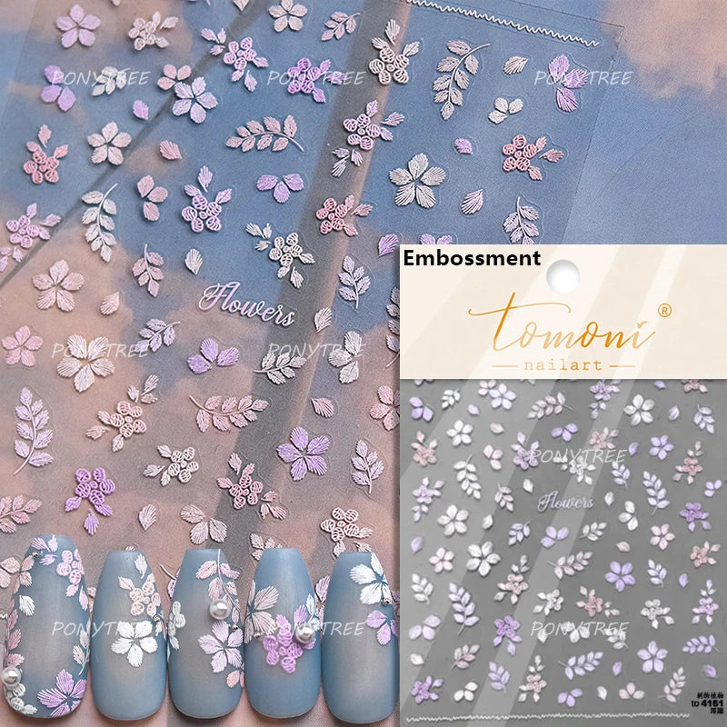 Embossed Flower Pink Butterfly Lucky Peach Blossom Chic Spring Petal 5D Soft Relief Adhesive Nail Art Stickers Manicure Decals (Online Order Only)