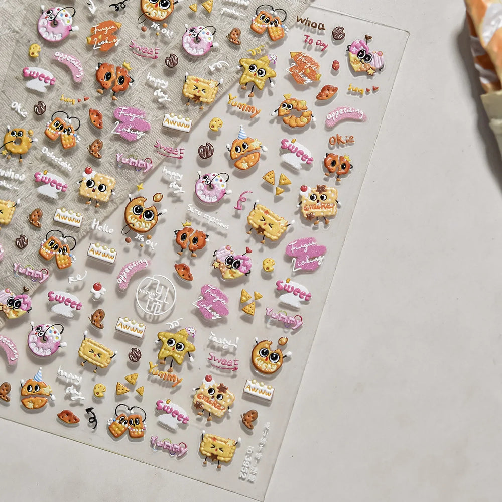 Sweet Cookies Biscuit Snack Delicious Doughnut Savoury Food Bicky Croissant Cheese Pudding Baguette Chic Nail Art Stickers Decal (ONLINE ORDER ONLY)