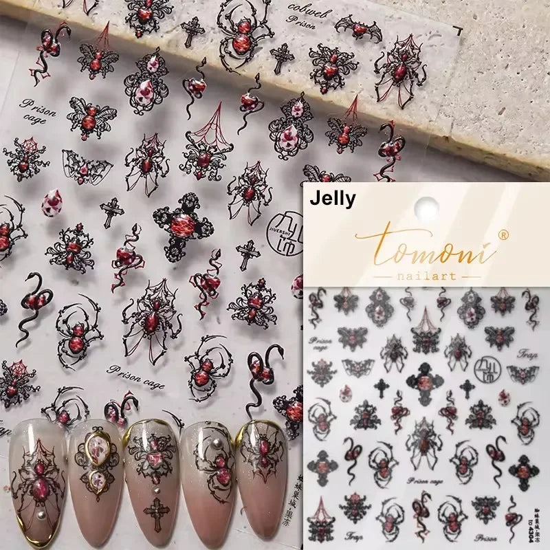 Gothic Dark Spider Butterfly Cross Flame Wings Halloween Horror Rose Flower Rabbit Pumpkin Bear Nail Art Stickers Manicure Decal (ONLINE ORDER ONLY)