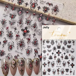 Gothic Dark Spider Butterfly Cross Flame Wings Halloween Horror Rose Flower Rabbit Pumpkin Bear Nail Art Stickers Manicure Decal (ONLINE ORDER ONLY)