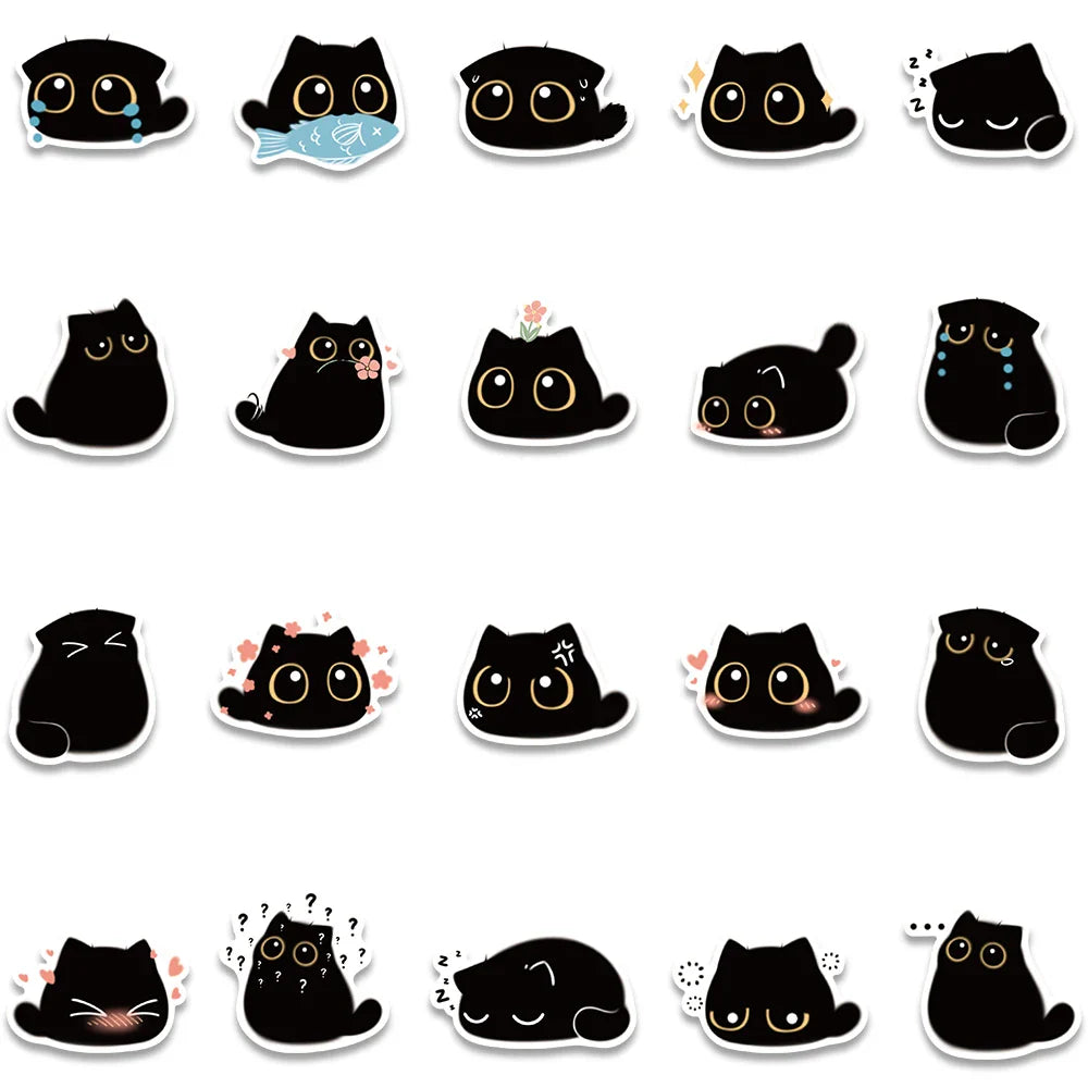 40pcs Cute Kawaii Cartoon Black Cat Stickers Kids Toy Vinyl Waterproof Graffiti For Laptop Phone Notebook Bicycle Car Decals (ONLINE ORDER ONLY)