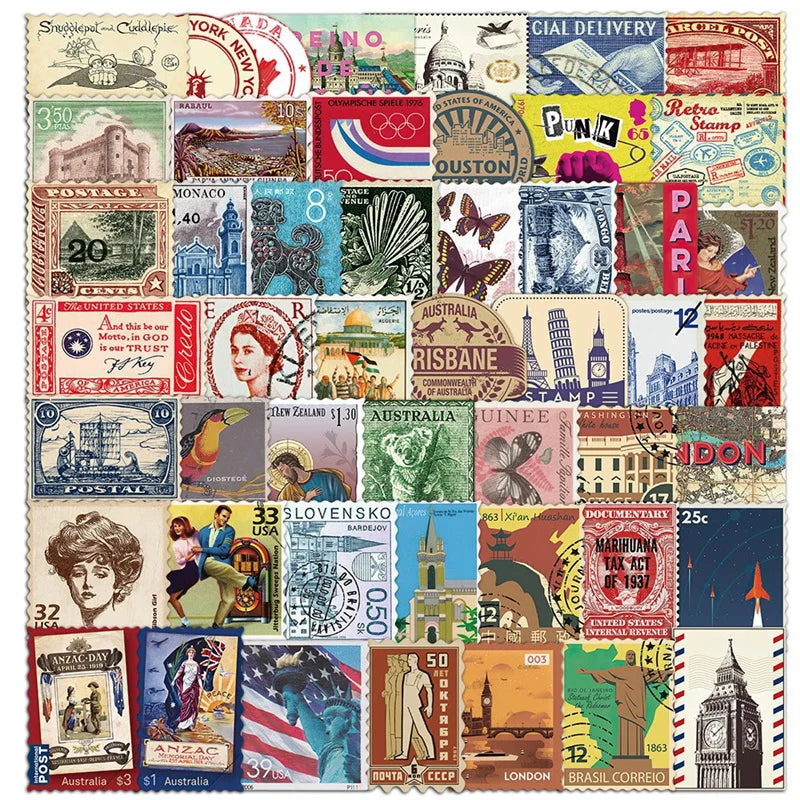 Vintage Postage Stamp Stickers for Scrapbooking and Journaling (Online Order Only)