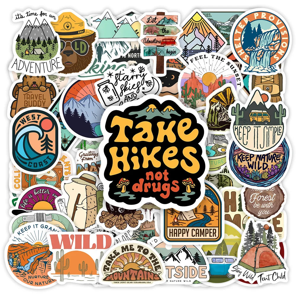 Outdoor Hiking Camping Stickers Forests Mountains DIY Toy Decorative Graffiti Decal for Phone Luggage Laptop Bottles Waterproof (ONLINE ORDER ONLY)