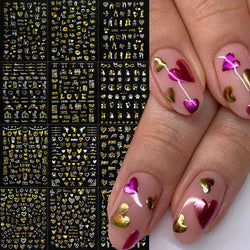 12pcs 3D Golden Glitter Heart Love Nail Stickers Valentine Self Adhesive Cute Cartoon Decal Geometry Slider Manicure Decoration* (ONLINE ORDER ONLY)