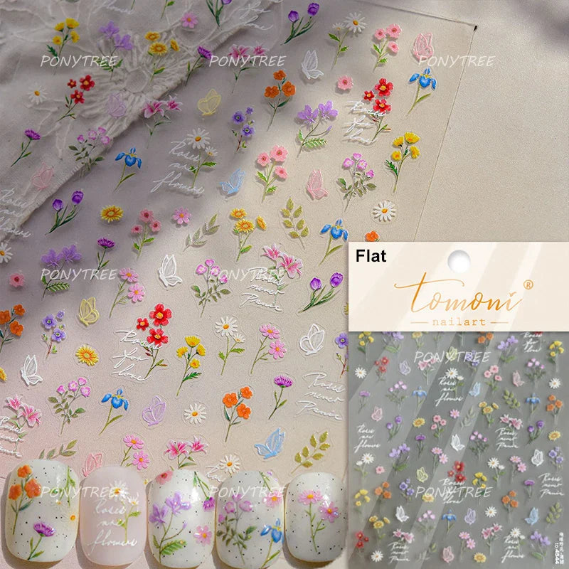Dried Flower Butterfly Wildflowers Daisy Lily Moth Orchid Garden Self Adhesive Nail Art Stickers Chic Manicure Decals Wholesale (ONLINE ORDER ONLY)