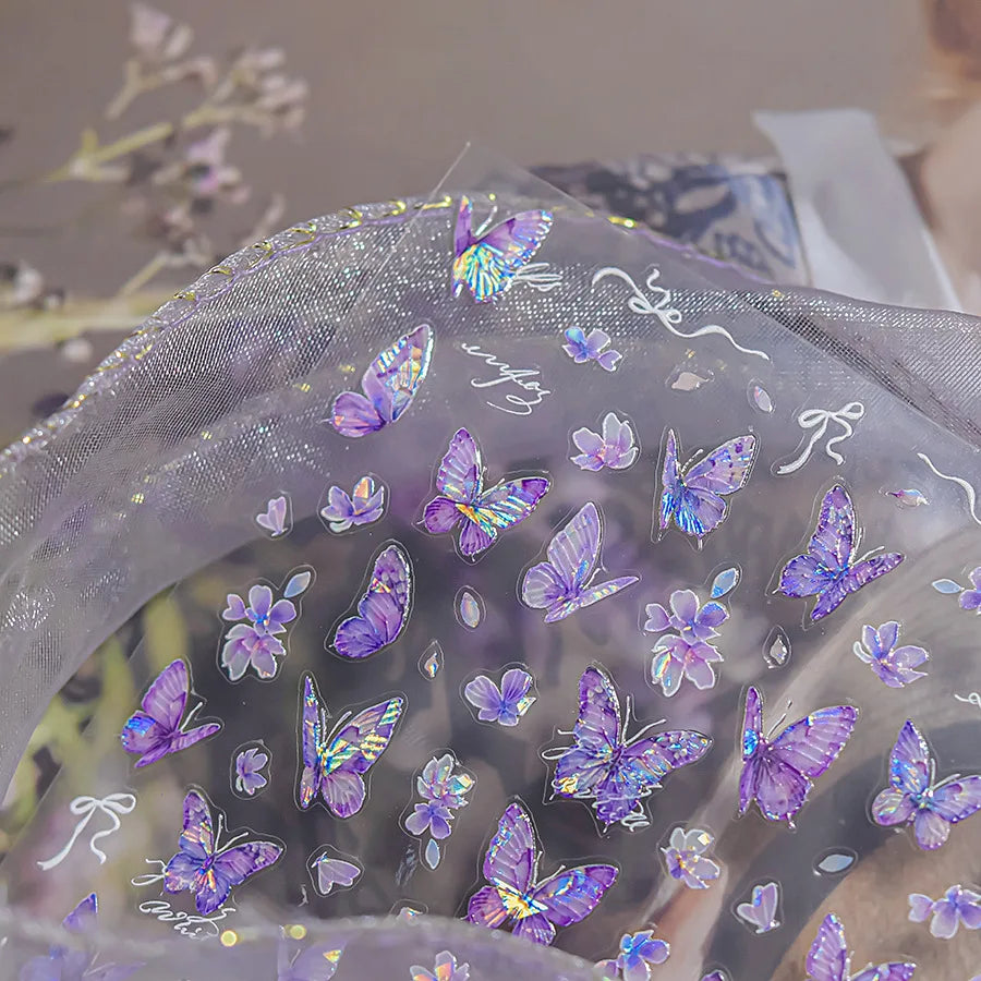Delicate Tender Purple Butterfly Seal Pattern Insect Shiny Golden Stroke Nail Art Decoration Sticker Dressy Laser Manicure Decal (ONLINE ORDER ONLY)