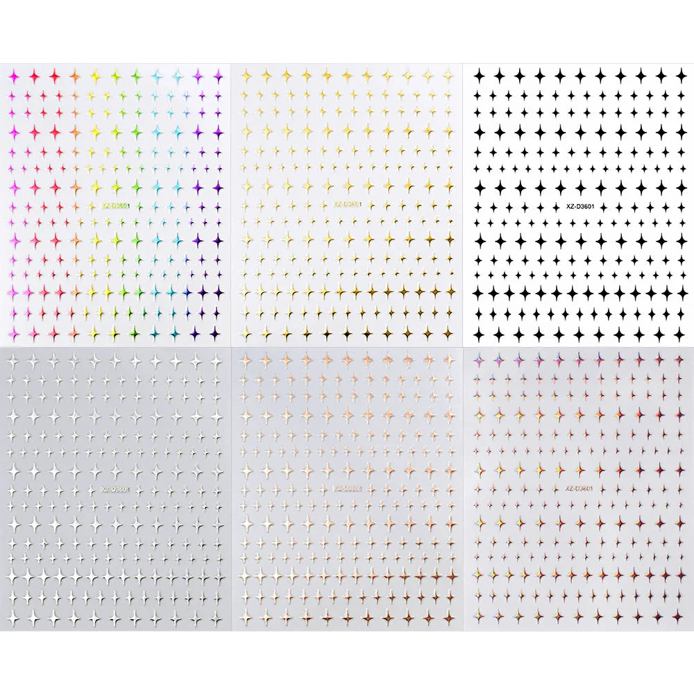 1Sheet Laser Star Nail Stickers 3D Metallic Mirror Gold/Silver Irregular Star Manicure Decals Y2K Self Adhesive Nails Decoration (ONLINE ORDER ONLY)