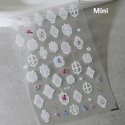 Retro Shiny Glazed Rococo Flower Window Dreamy Butterfly Geometric Frame Stamp Embossed Reliefs Nail Art Stickers Manicure Decal (Online Order Only)