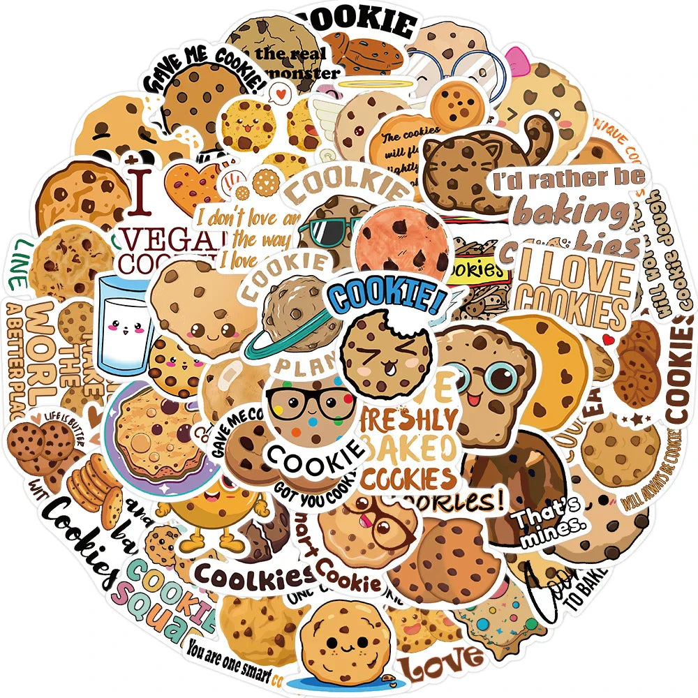 50Pcs Cartoon Cookies Stickers for Stationery Scrapbook Phone Laptop Art Decal Sticker for Yummy Dessert Mini Diary Decals Toy (Online Order Only)