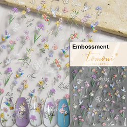 Spring Living Peach Blossom Flower Branch Petal Antique Soft Relief Adhesive Chinese Characters Nail Art Sticker Manicure Decals (ONLINE ORDER ONLY)