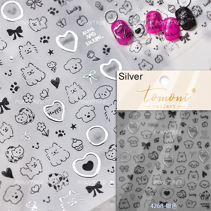 Cute Graffiti Cartoon Line Cherry Bear Cat Flower Bouquet Fish Boys Girls Strawberry Reliefs Nail Art Stickers Manicure Decals (ONLINE ORDER ONLY)