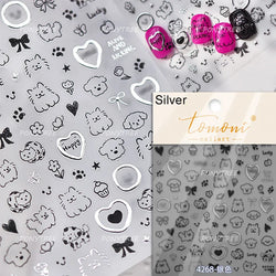 Spring Dog Bear Toy Rose Flower Floral Print Letter Bone Butterfly Cat Puppy Relief Adhesive Nail Art Stickers Manicure Decals (Online Order Only)