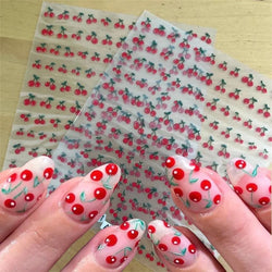 1Pc Sweet Cute Fresh Red Cherry Pattern Nail Stickers Self Adhesive Fruit Design Decals Women & Girls Homemade Manicure Supplies (ONLINE ORDER ONLY)