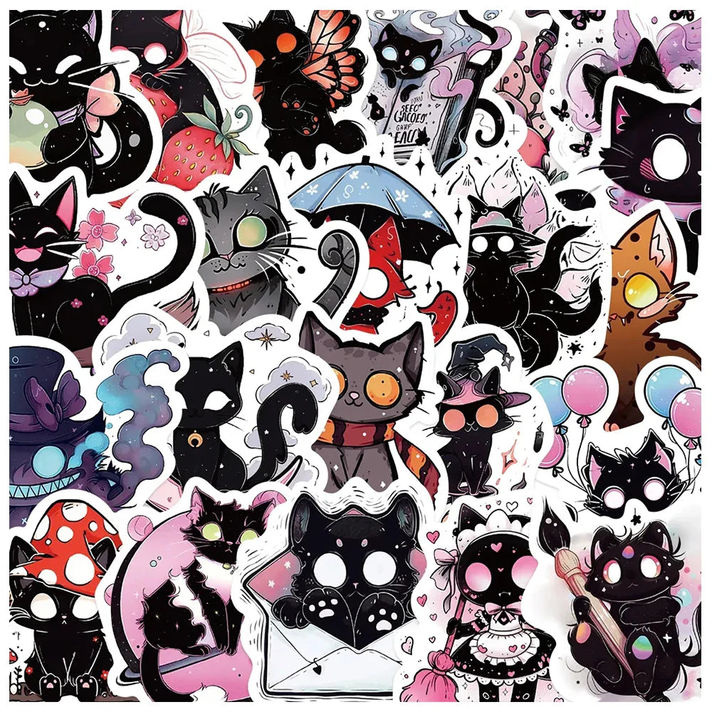10/30/50pcs Cool Gothic Horror Cat Cartoon Graffiti Stickers Aesthetic Decals Laptop Suitcase Bike Decoration Waterproof Sticker (ONLINE ORDER ONLY)