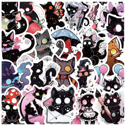 10/30/50pcs Cool Gothic Horror Cat Cartoon Graffiti Stickers Aesthetic Decals Laptop Suitcase Bike Decoration Waterproof Sticker (ONLINE ORDER ONLY)