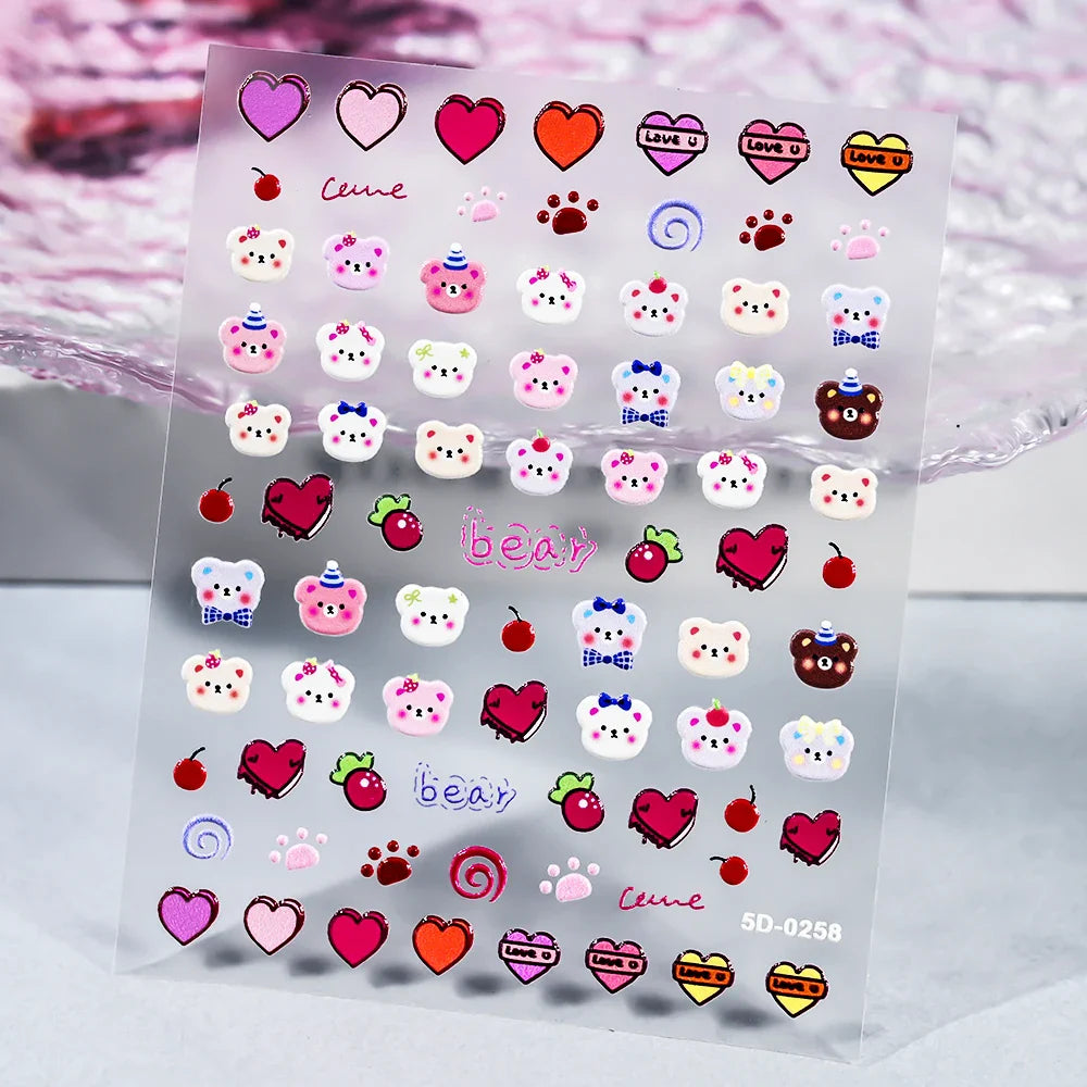 1 Sheet 5D Embossed Nail Art Stickers Graffiti Heart Flower Design Nail Art Decals Self-Adhesive DIY Manicure Nail Art Supplies* (ONLINE ORDER ONLY)