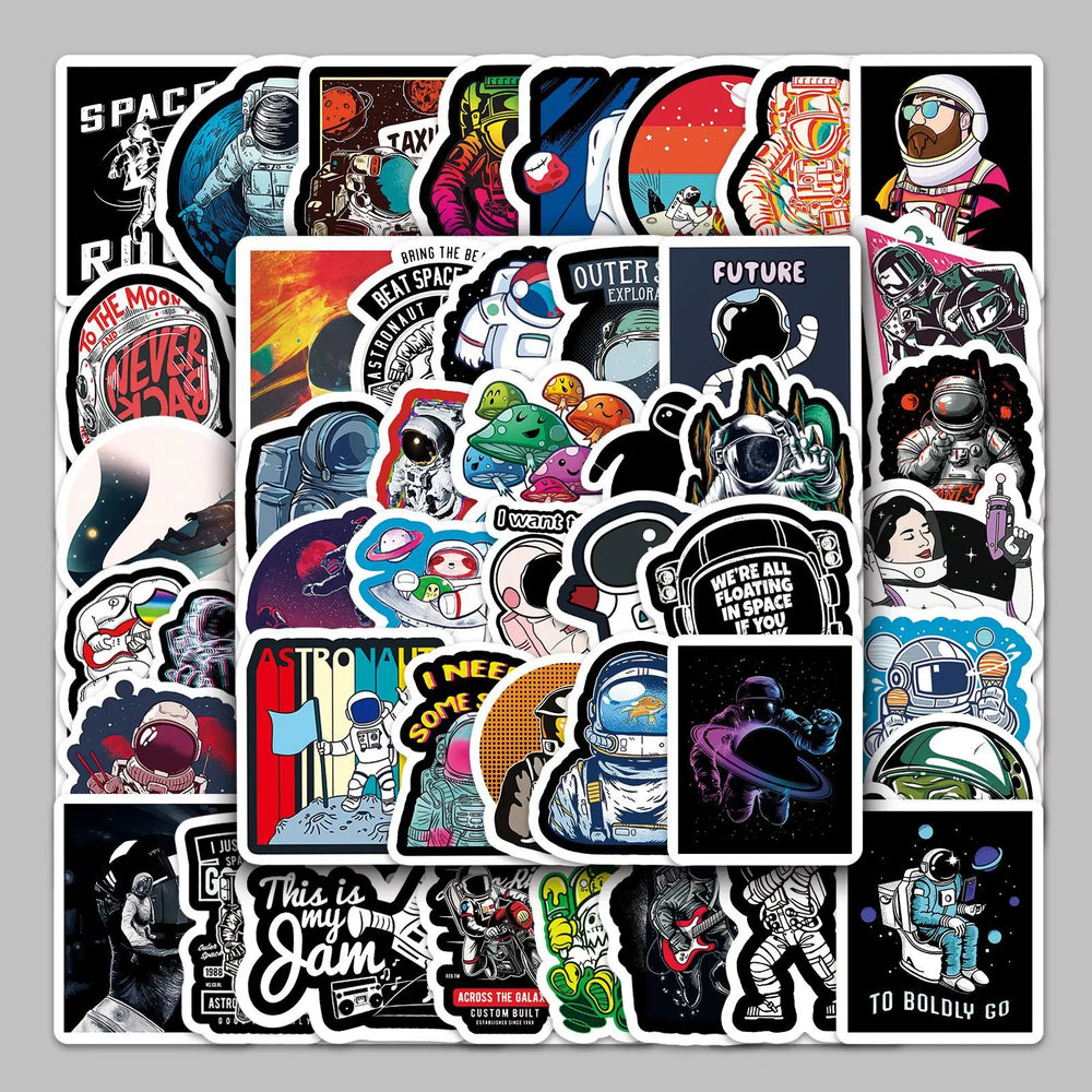 54Pcs Cartoon Astronaut Space Stickers for Helmet, Wall, Desktop Decoration (ONLINE ORDER ONLY)