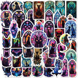 10/50PCS Gothic Dark Black Cat Moon Stickers Aesthetic Mysterious Goth Cats Decals Toy DIY Phone Laptop Luggage Graffiti Sticker (ONLINE ORDER ONLY)