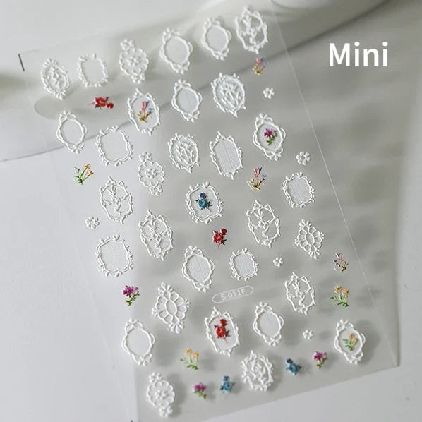 Retro Shiny Glazed Rococo Flower Window Dreamy Butterfly Geometric Frame Stamp Embossed Reliefs Nail Art Stickers Manicure Decal (Online Order Only)