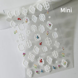 Retro Shiny Glazed Rococo Flower Window Dreamy Butterfly Geometric Frame Stamp Embossed Reliefs Nail Art Stickers Manicure Decal (Online Order Only)