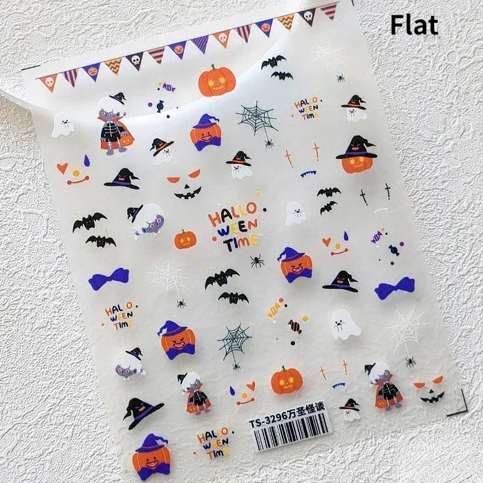 Gothic Dark Spider Butterfly Cross Flame Wings Halloween Horror Rose Flower Rabbit Pumpkin Bear Nail Art Stickers Manicure Decal (ONLINE ORDER ONLY)