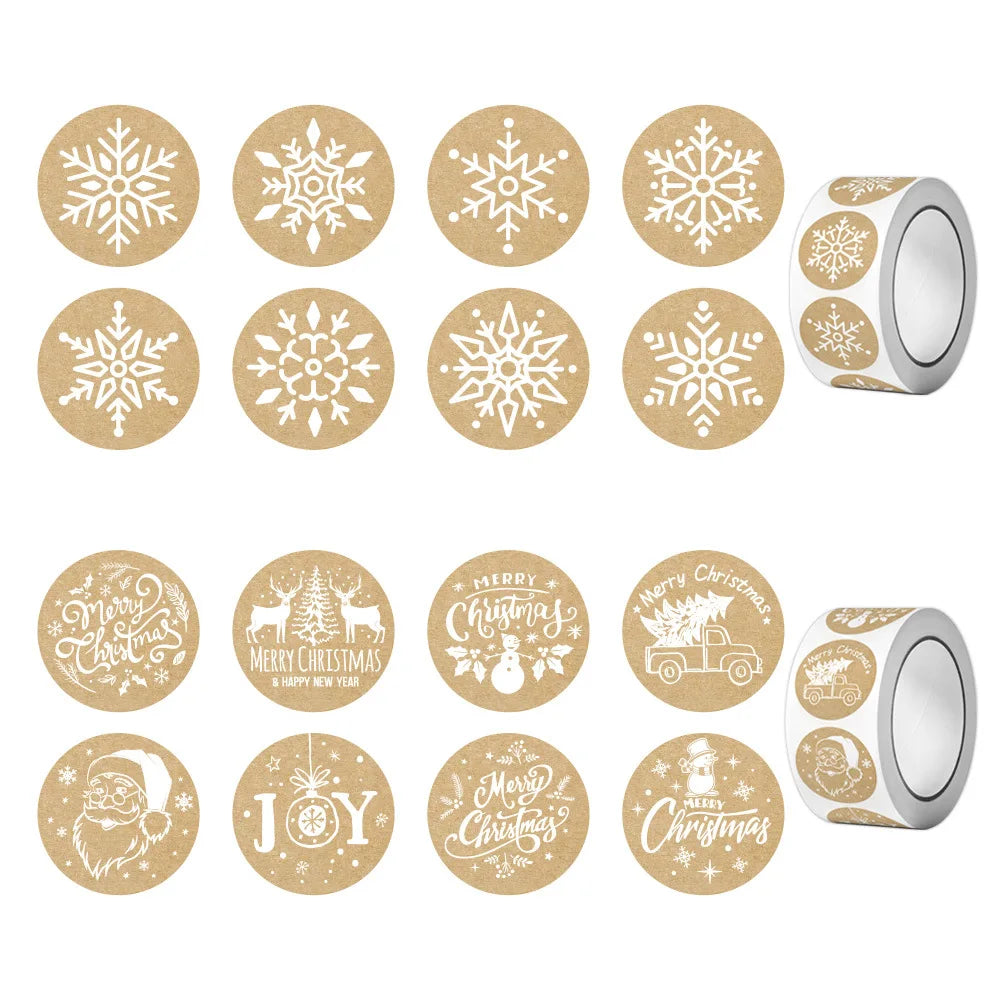 New kraft Paper Christmas White Snowflake Santa Claus Stickers Party Decoration Gift Sealer Office Stationery (ONLINE ORDER ONLY)