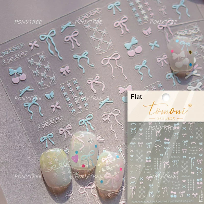 Retro Blue Bowknot Butterfly Love Heart Pendent Hot Stamping Gold Silver Adhesive Nail Art Stickers Manicure Decals Wholesale (Online Order Only)