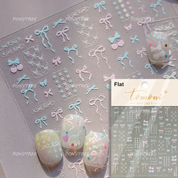Retro Blue Bowknot Butterfly Love Heart Pendent Hot Stamping Gold Silver Adhesive Nail Art Stickers Manicure Decals Wholesale (Online Order Only)