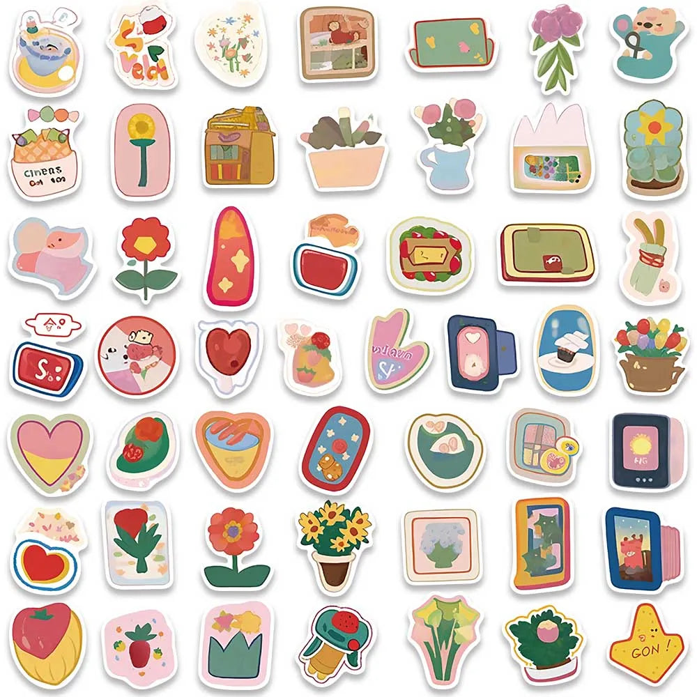100pcs Cute Cartoon Colorful Flowers Animals Stickers Pack For Luggage Laptop Guitar Phone Waterproof Graffiti Bicycle Car Decal (ONLINE ORDER ONLY)