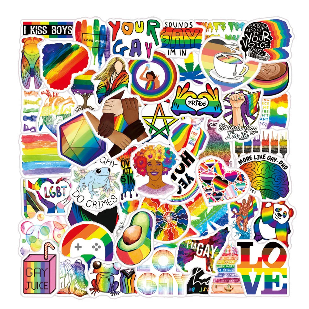 10/30/50PCS Rainbow LGBT Gay Pride Stickers DIY Skateboard Phone Laptop Luggage Suitcase Car Bike Wall Decals Sticker Toys Gift (ONLINE ORDER ONLY)
