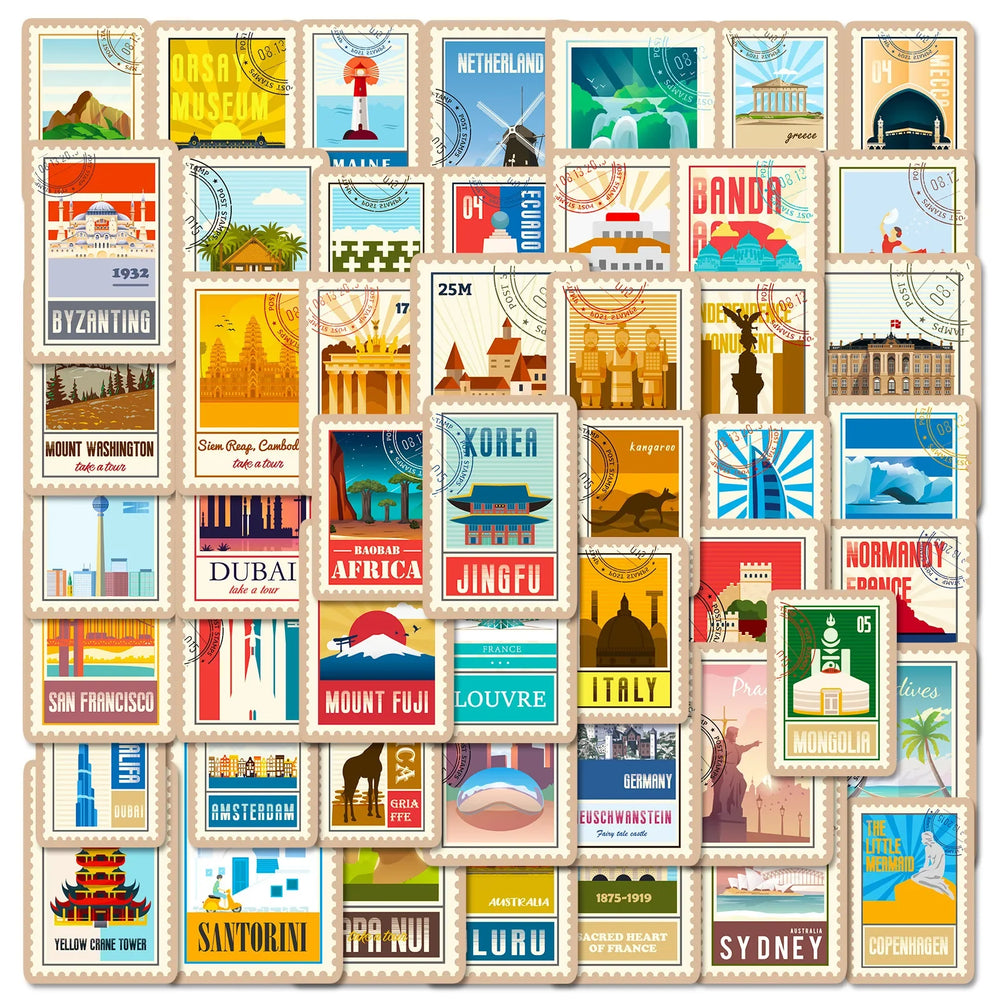 Travel Landmark Stickers 10/25/50pcs for Suitcase Laptop Phone Water Bottle (Online Order Only)