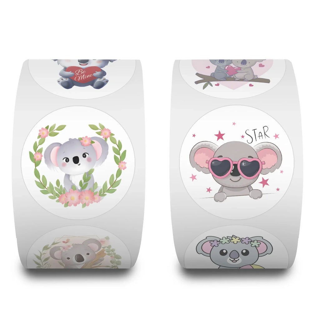 100-500pcs Cute Koala Bear Stickers Sealing Animal Kids Sticker Decor Circle Seal Label Birthday Reward Gift Stationery Sticker (Online Order Only)
