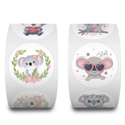 100-500pcs Cute Koala Bear Stickers Sealing Animal Kids Sticker Decor Circle Seal Label Birthday Reward Gift Stationery Sticker (Online Order Only)