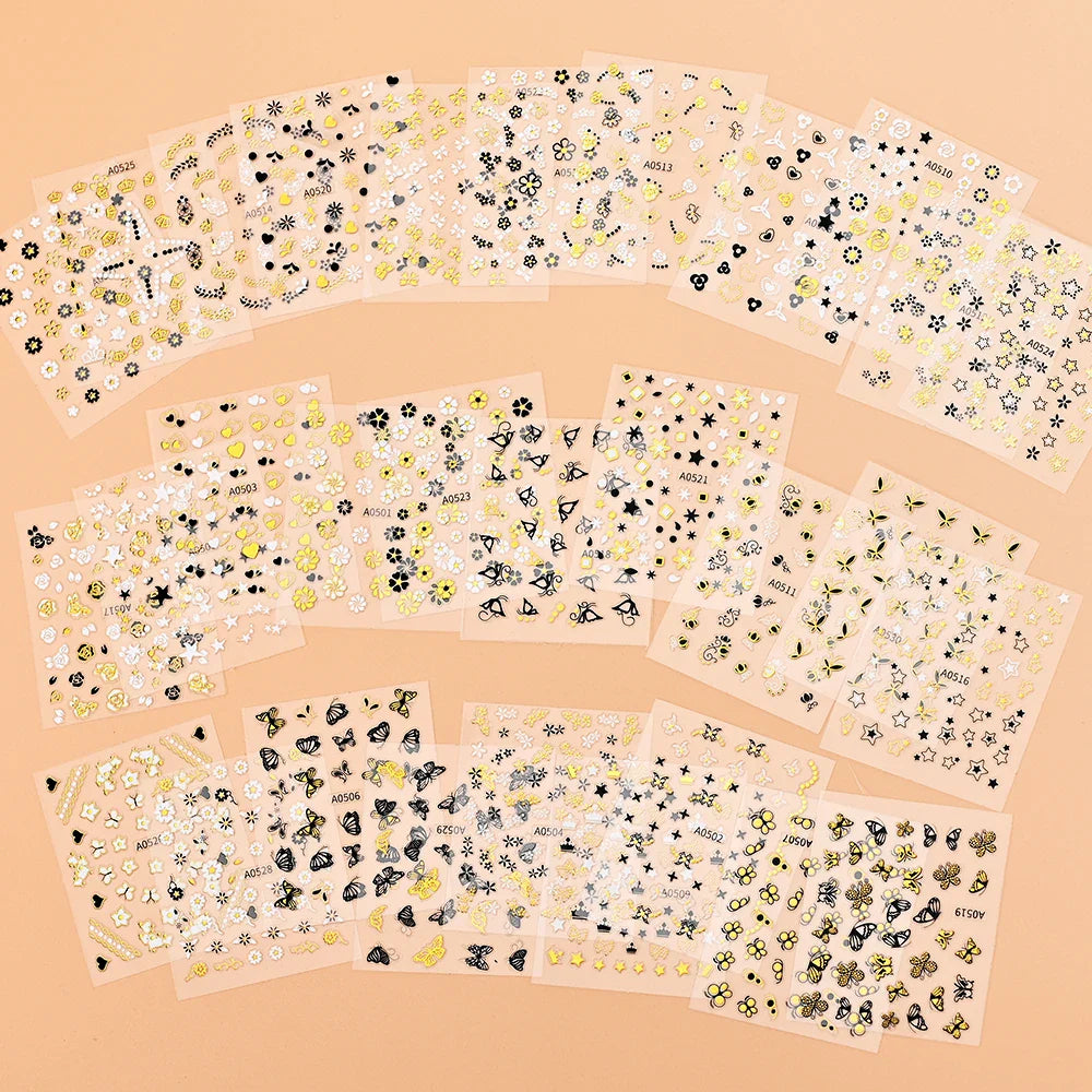 30 Sheet 3D Flower Nail Stickers Decals 6.5*5cm Transparent White Floral Leaf Butterflies Heart Nail Art Adhesive Strip Supplies (ONLINE ORDER ONLY)
