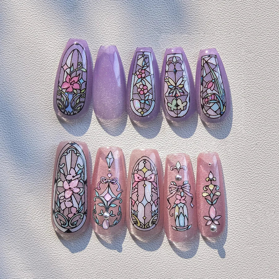 Retro Shiny Glazed Rococo Flower Window Dreamy Butterfly Geometric Frame Stamp Embossed Reliefs Nail Art Stickers Manicure Decal (Online Order Only)
